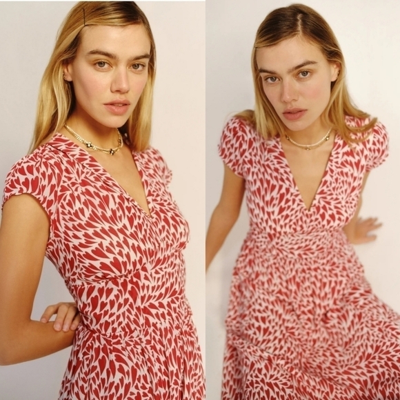 New Reformation Alisa Heart Print Midi Dress NWT Size 0 - Picture 5 of 16